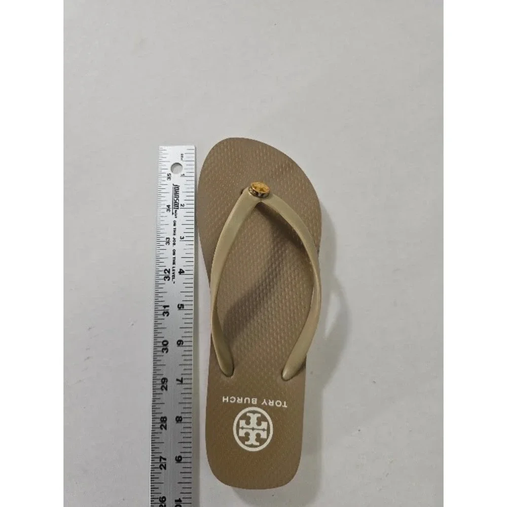 Tory Burch Flip Flop Sandals Womens  9 Tan Logo Medallion Thong